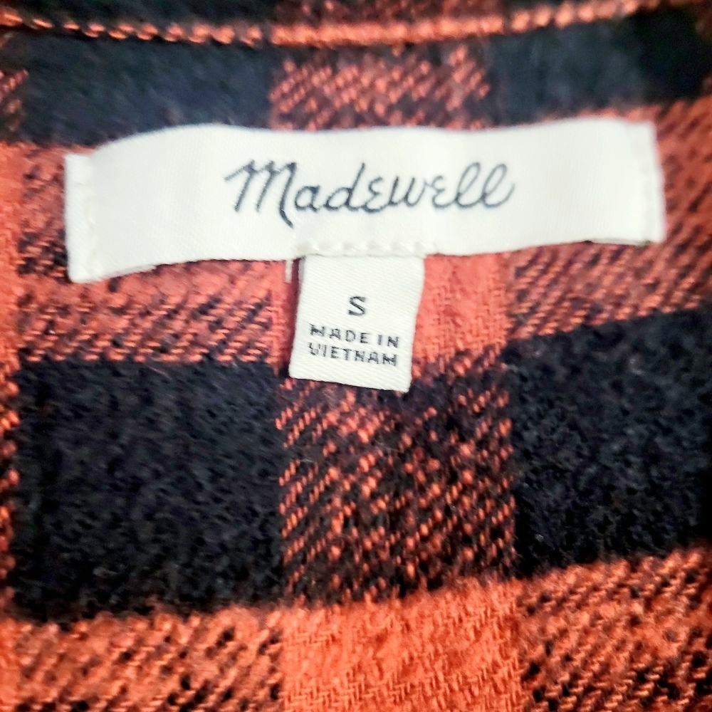 Madewell Woman Buffalo Plaid Flannel Shirt Small Red Black 100% Cotton Oversize - Picture 6 of 12